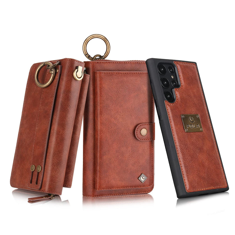 Compatible With Samsung Galaxy S22 Ultra Wallet Case Magnetic Detachable Case Leather Flip Case With 14 Card Slots Kickstand Cover With Wrist Strap Samsung S22 Ultra Brown