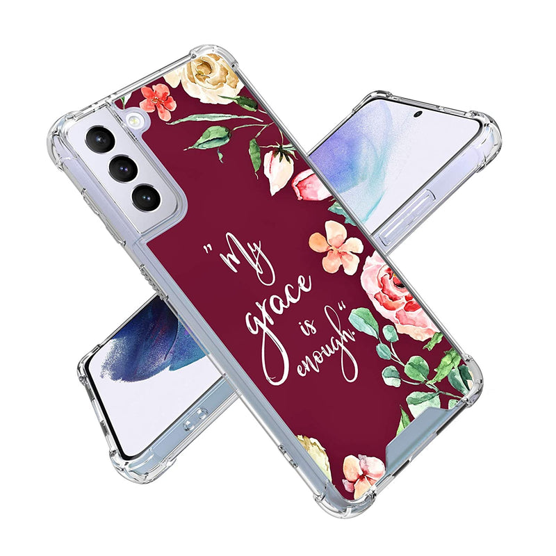 Compatible With Samsung Galaxy S21 5G 6 2 Inch Clear Case With Bible Flower Design Slim Hard Tpu Shock Absorption Cover With Reinforced Corners Protective Red Case