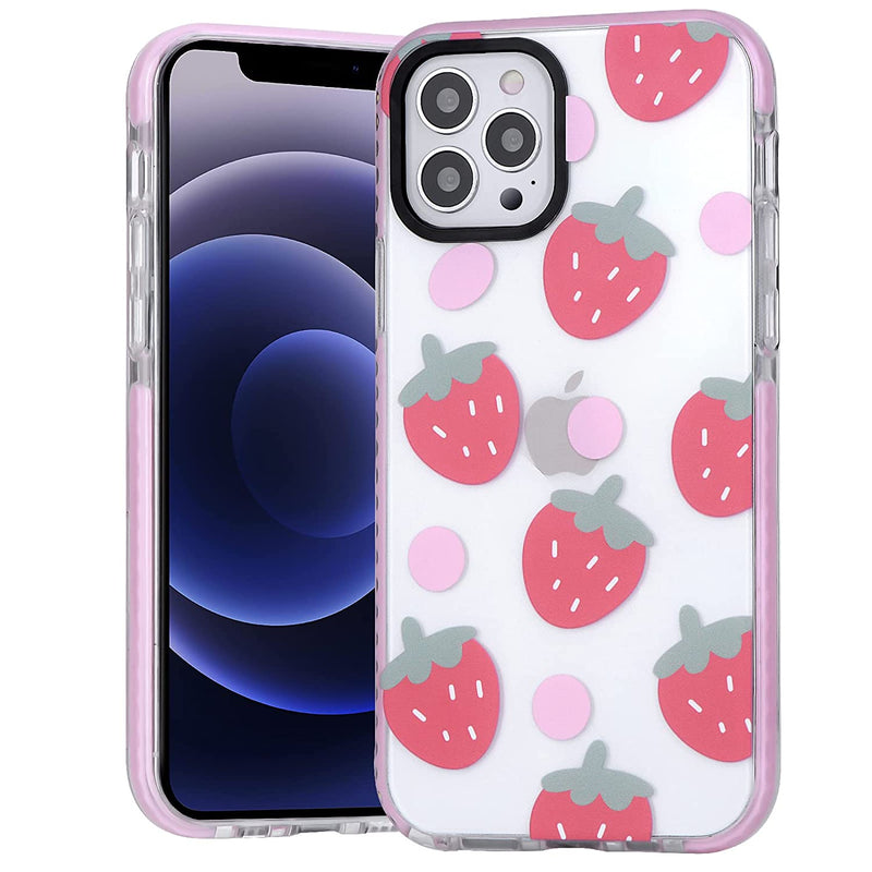 Clear Strawberry Case For Iphone 13 Pro Max 6 7 Inch Aceulex Cute Strawberries Cartoon Pattern Design Cover For Girls Women Soft Tpu Bumper Shockproof Protective Phone Case Pink