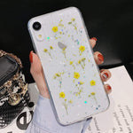 L Fadnut Dried Flower Phone Case For Iphone Se 2022 Iphone 7 Iphone 8 Glitter Sparkly Star Case Girls Silicone Gel Shockproof Clear Flower Floral Cute Pressed Flower Case For Iphone 7 8 Se2020 Yellow