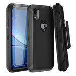 Case For Iphone Xr 6 1 Inch Heavy Duty Full Body Rugged Protection Cover Belt Clip Holster Kickstand With 2 Screen Protector Tempered Glass Drop Proof Protective Phone Case Black Clip