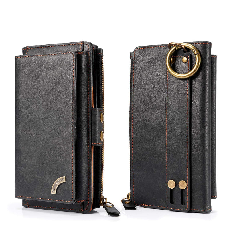 Iphone Xr Wallet Case Premium Pu Leather Clutch Detachable Magnetic 12 Card Holder 2 Cash 1 Zip Pocket Purse Protective Pc Shell Multi Functional Case Cover For Iphone Xr Black