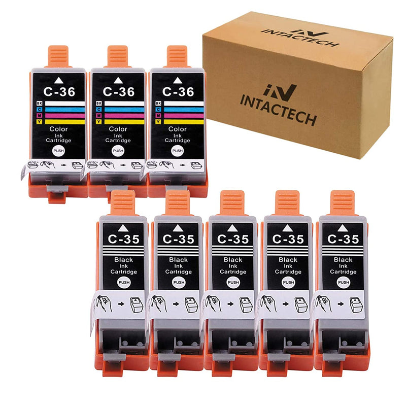 Intactech Compatible With Canon 35 36 Pgi 35 Cli 36 Pixma Ip110 Ip100 Tr150 Ink Cartridges 5 Black 3 Color 8 Pack Color Set Use For Canon Pixma Ip110 Ip100