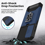 Caka For Samsung Galaxy S21 Fe Case With Slide Camera Cover Ring Stand Kickstand Military Grade Protective Wallet Phone Case With Magnetic Stand Card Holder Slot For Samsung Galaxy S21 Fe 5G Blue