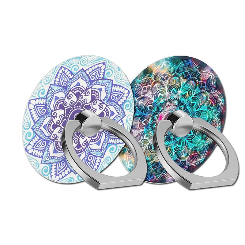 Finger Ring Stand 2 Pack 360 Rotation Cell Phone Ring Holder Kickstand For Iphone 12 11 Pro Max X 8 7 6 Plus Samsung Galaxy S8 S9 Note Ipad Moto Google Smartphone Ecta035 Mandala Blue Art Flower