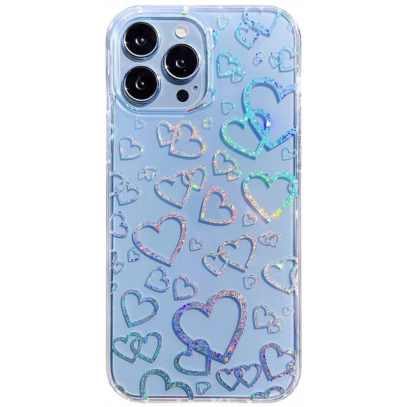 Lseeka For Iphone 13 Pro Max Case Clear Glitter Love Heart Colorful Print Cute Design Fashion Luxury Sparkly Bling Slim Protective Shockproof Women Girls Case For Iphone 13 Pro Max