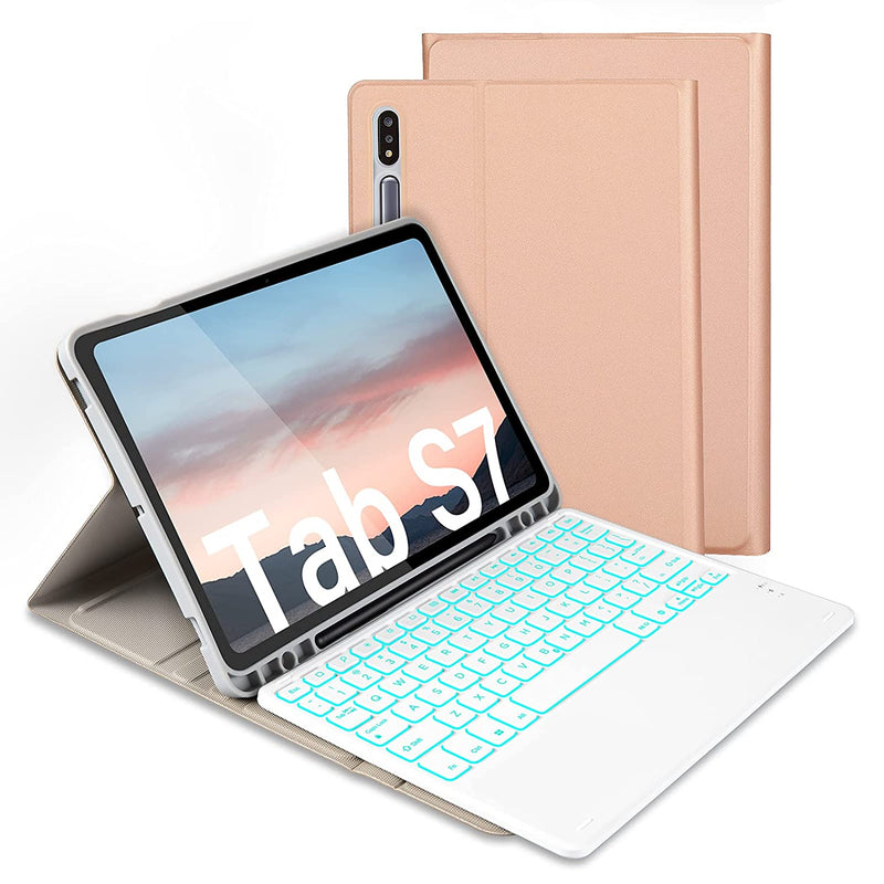 New Backlit Bluetooth Keyboard Case For Samsung Galaxy Tab S7 11 Inch Cover With Detachable Keyboard Us Layout For Samsung Tab S7 2020 11 Rose Gold