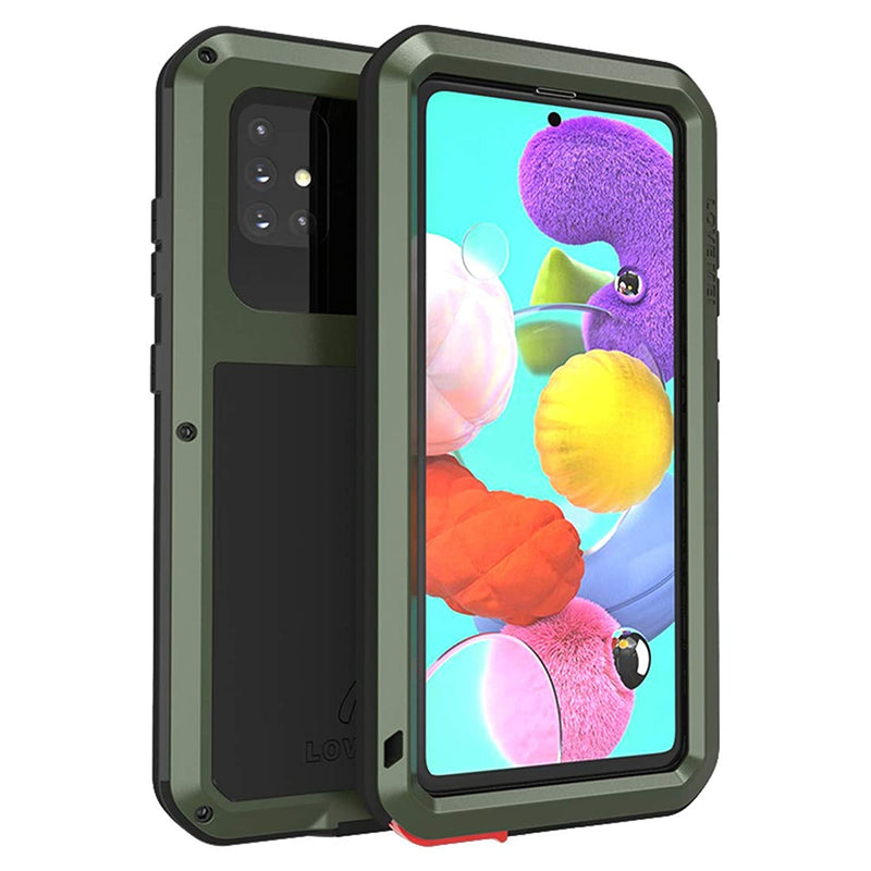 For Samsung Galaxy A51 Case Waterproof Military Heavy Duty Shockproof Dust Dirt Proof Hybrid Aluminum Metal Silicone Tempered Glass Case Hard Cover For Samsung Galaxy A51 6 5 Inch Green