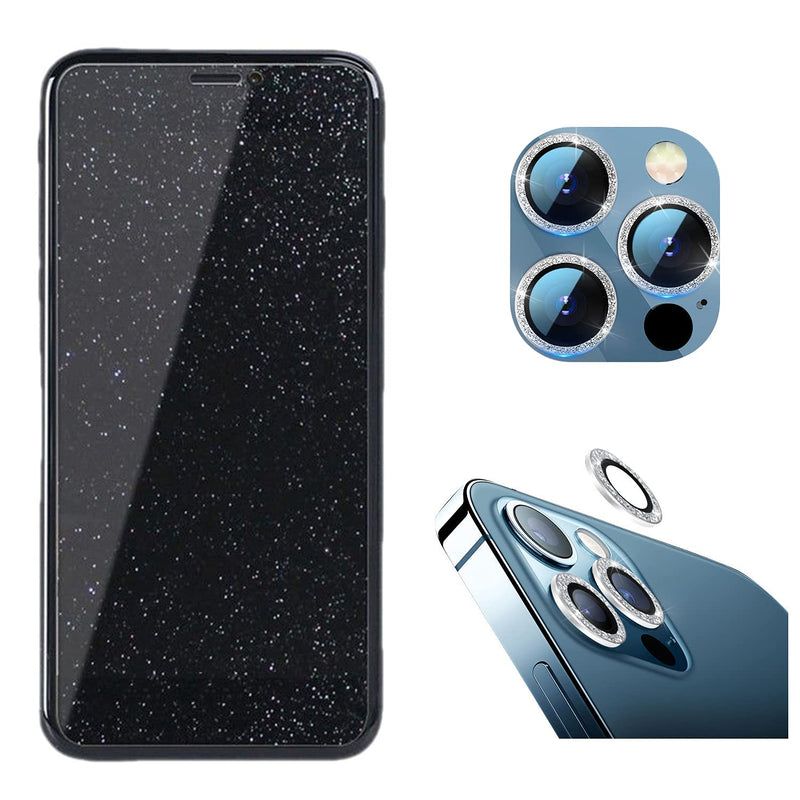 1Set 2Pcsglitter Tempered Glass Shiny Camera Case Compatible With Iphone 13 Pro Max 1 Pack Crystal Tempered Glass Screen Protector Film 1 Pack Shiny Camera Lens Protector Case For Iphone 13 Pro Max 6 7 Inch Silver