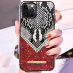 Longfnge Compatible With Iphone 13 Pro Max Case Snake Patterned Belt Glass Diamonds Wild Charm Shiny Shell Hand Inlaid Glass Rhinestones Case Specially Designed For Iphone 13 Pro Max 6 7 Red