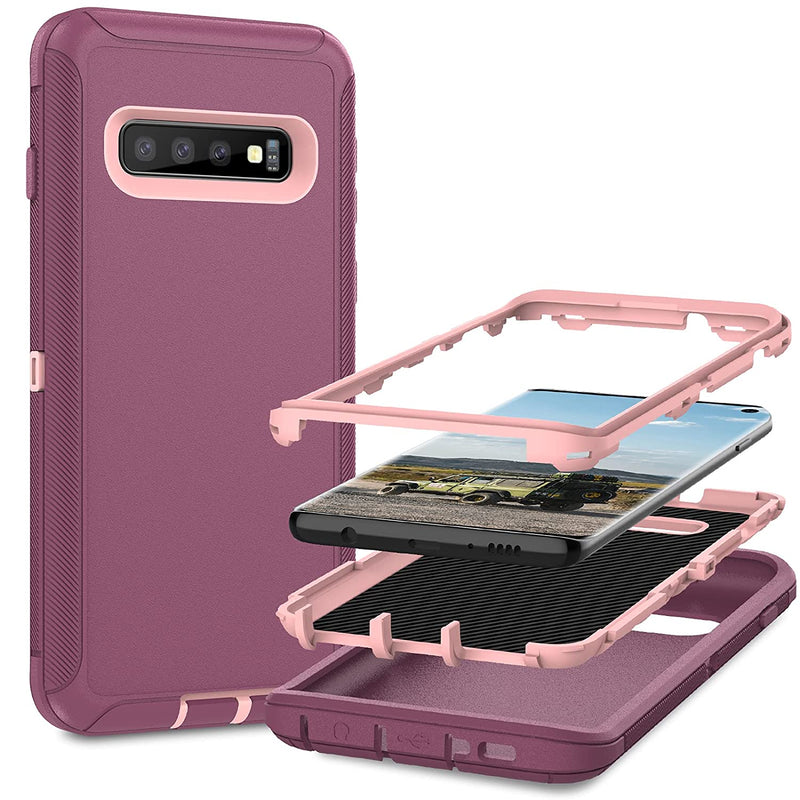 For Samsung Galaxy S10 Case Full Body Heavy Duty Protective Case For Samsung Galaxy S10 Case 3 In 1 Dust Shock Proof Phone Case For Samsung Galaxy S10 Hard Cover Pink Violet