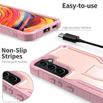 Exoguard For Samsung Galaxy S22 Plus Case Rubber Shockproof Heavy Duty Case With Screen Protector For Samsung S22 Plus Phone Built In Kickstand Pink