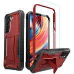 Exoguard For Samsung Galaxy S22 Plus Case Rubber Shockproof Heavy Duty Case With Screen Protector For Samsung S22 Plus Phone Built In Kickstand Red