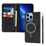 Cavor For Iphone 13 Pro Max Case Wallet Case With Card Slots Stand Magnetic Closure Compatible With Magsafe Charger Protective Pu Leather Shockproof Tpu Kickstand Lanyard Flip Cover Case Black