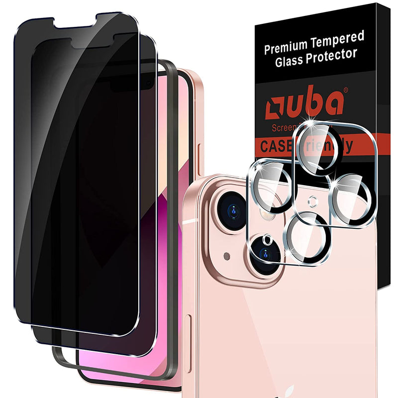 2 2 Pack Ouba Tempered Glass Compatible With Iphone 13 6 1 2 Pack Privacy Screen Protector 2 Pack Camera Lens Protector Anti Spy Easy Installation Frame Precise Cutout Bubble Free