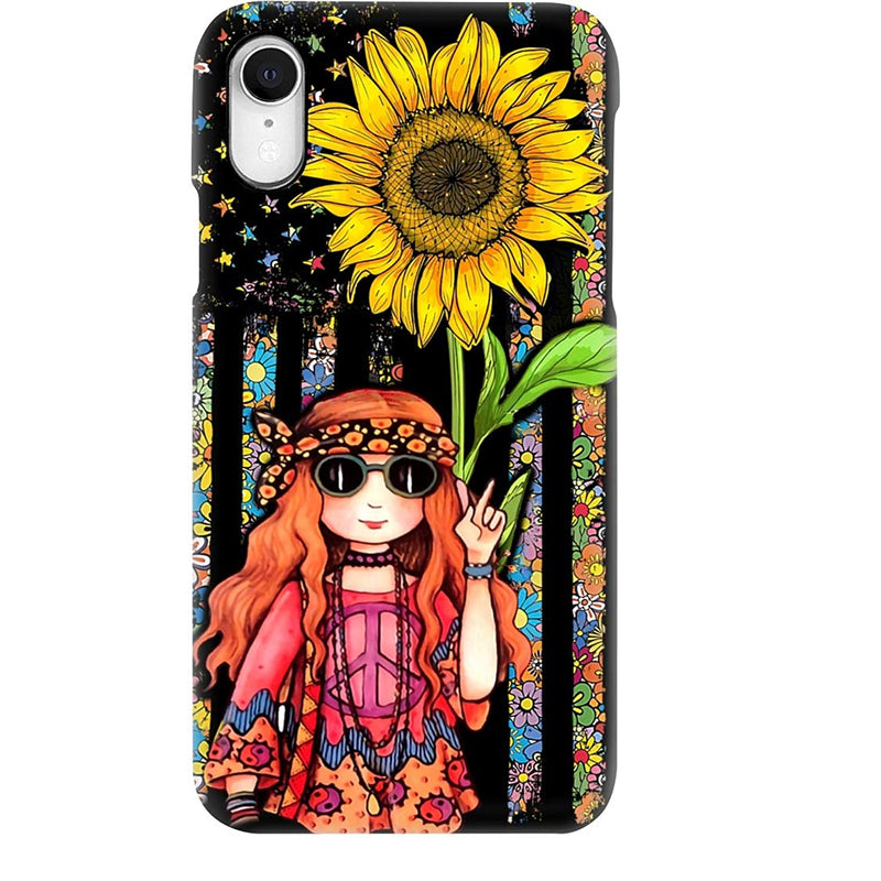 Hippie Sunflower Girls Phone Case For Apple Iphone Glass Case With Unique Fashion Printed Design Slim Fit Anti Scratch Shock Proof Case Cover Compatible For Iphone Xr