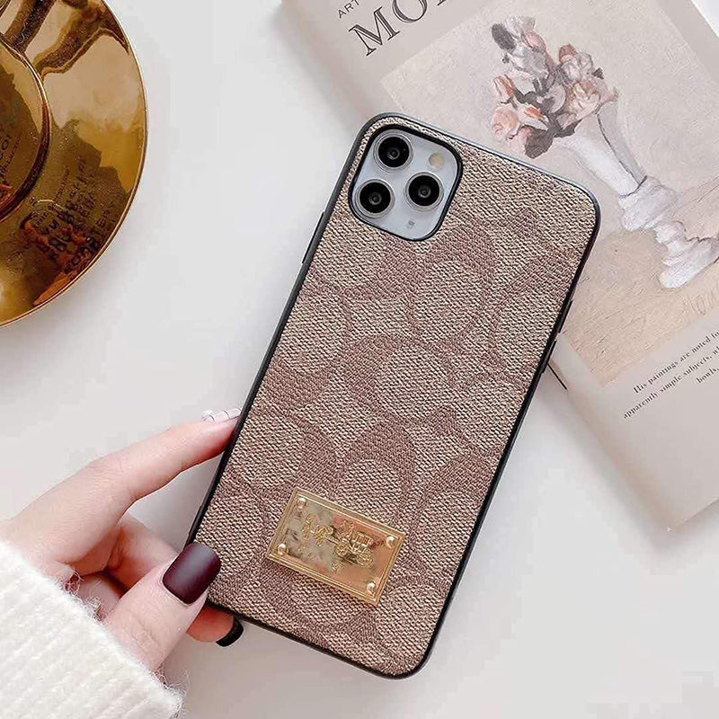 Luxury Iphone 13 Pro Case Designer Ultra Thin Leather Metal Nameplate Tpu Frame Case Cover For Iphone 13 Pro 2021 Khaki