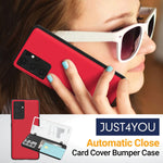 Just4You For Galaxy S21 Ultra Wallet Case With Card Holder Auto Magnetic Closure Hidden Mirror Bumper Cover Red Cs_Br_Md_Gs21U_Rd