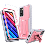 Fito For Samsung Galaxy A03S 5G Case Dual Layer Shockproof Heavy Duty Case With Glass Screen Protector For Samsung A03S 5G Phone Built In Kickstand Pink