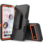 Kewek Compatible With Google Pixel 6 Pro Case Heavy Duty Rugged Defender Case With Belt Clip Holster Shockproof Full Body Protection Kickstand Cover For Google Pixel 6 Pro Orange