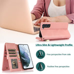 Lbyzcase Wallet Case For Galaxy S21 Fe 5G2022 Release Folio Flip Leatherwrist Strapzipper Pocketcredit Holder Phone Case Cover For Samsung Galaxy S21 Fe 5Gfan Edition Pink