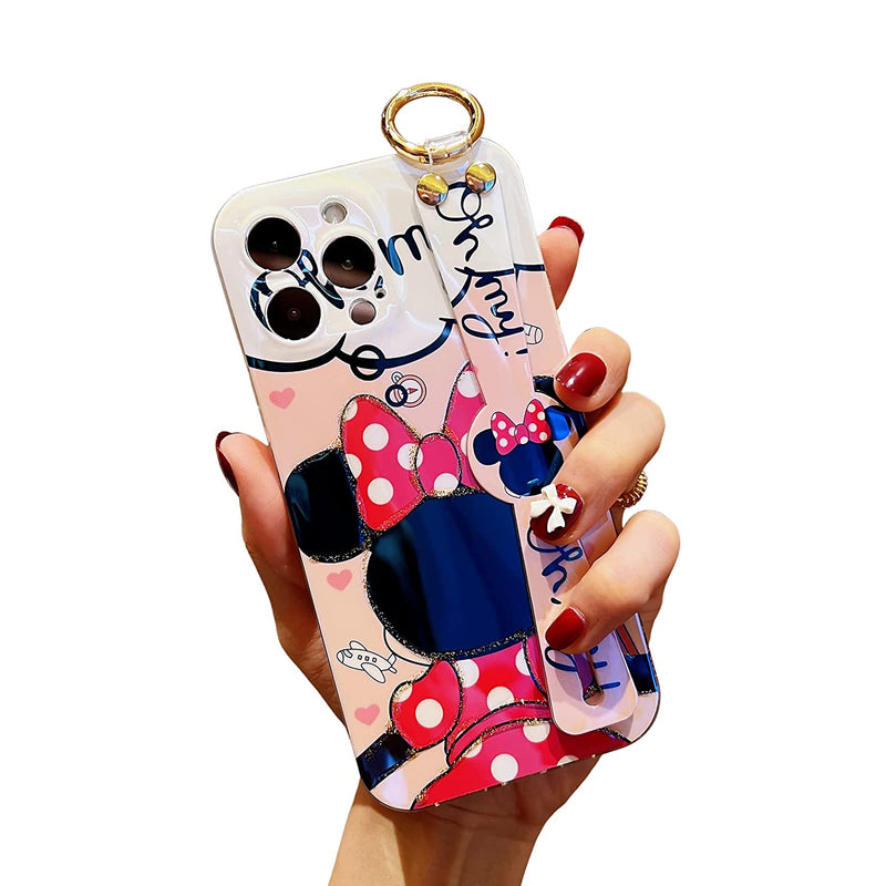 Danzel Cute Case For Iphone 13 Pro 6 1 Cartoon Minnie Mouse Sparkle Bling Cover Fashion Wrist Strap Kickstand Soft Slim Tpu Shockproof Protective Suitable For Women Girls Minnie