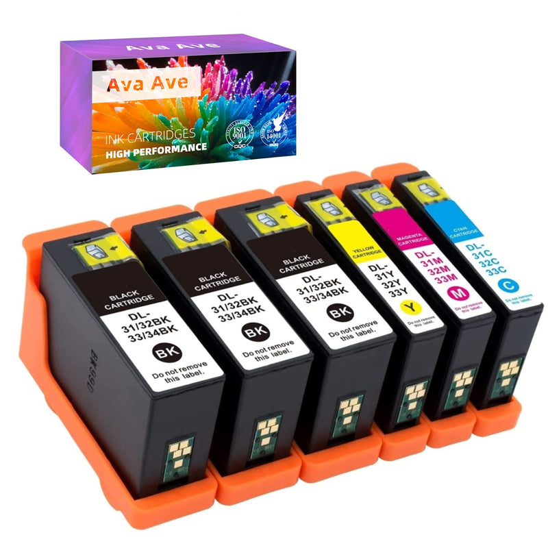 Ava Ave Dell Series 31 Ink Cartridges Replacement For Dell Series 31 32 33 34 Ink Cartridges Work For Dell V525W V725W All In One Wireless Inkjet Printer 3 B