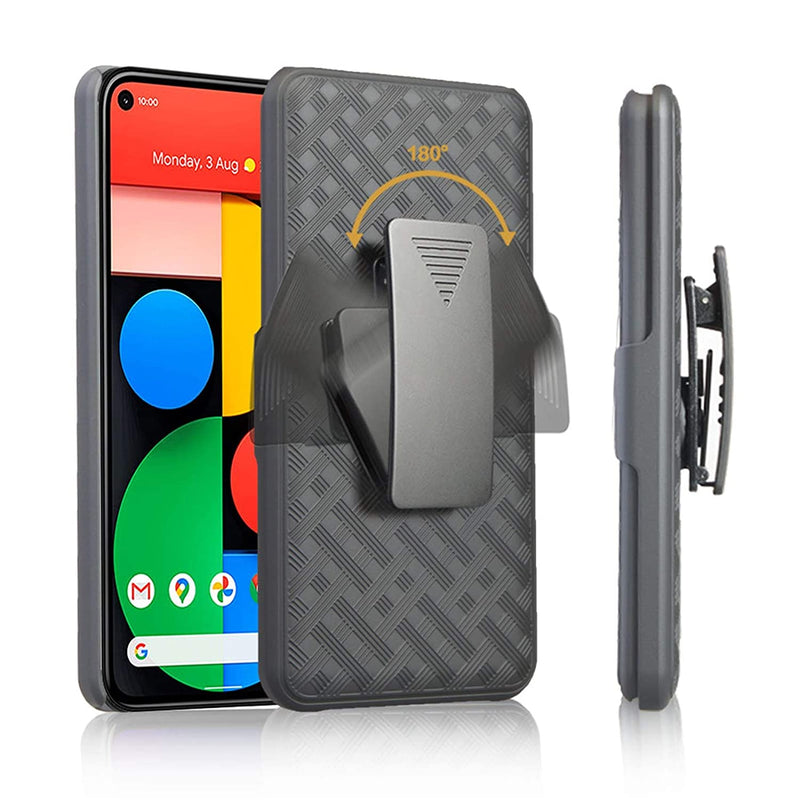 Hidahe Compatible With Holster Case For Google Pixel 4A 5G Combo Shell Holster Slim Shell Case For Men With Built In Kickstand Swivel Belt Clip Holster For Google Pixel 4A 5G Only Black