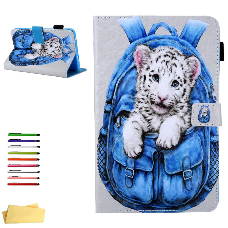 For Samsung Galaxy Tab A 7 0 Inch 2016 Case Sm T280 T285 With Pencil Holder Card Pocket Folding Stand Slim Pu Leather Tpu Back Shockproof Folio Cover Magnetic Closure Shelll White Blue Tiger