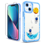 Aigomara Compatible With Iphone 13 Case With Tempered Glass Screen Protector Clear Cute Astronaut Outer Space Star Creative Pattern Cover Designed For Iphone 13 Case Women Kids Boy Blue