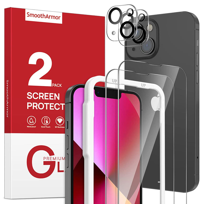 2 2 Pack Smootharmor Screen Protector For Iphone 13 6 1 Inch With Camera Lens Protector Tempered Glass Alignment Tool Anti Scratch Case Friendly