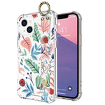 Lsl Case Compatible With Iphone 13 Clear Cute Floral Wrist Strap Kickstand Design For Women Girls Anti Collision Shockproof Bumper Protective Hard Back Cover For Iphone 13 Case Pink Flower
