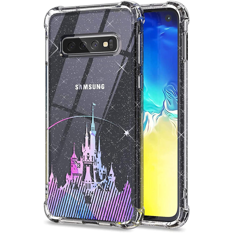 New Galaxy S10 Case Glitter Clear With Cute Castle Design Shockproof Bumpe