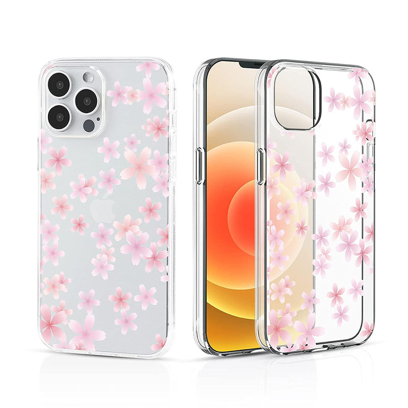 Casesbylorraine Compatible With Iphone 13 Pro Max Case 6 7 Inch 2021 Cherry Blossom Pink Floral Flower Pattern Transparent Crystal Clear Tpu Soft Rubber Silicone Case Slim Phone Cover For Women Girls