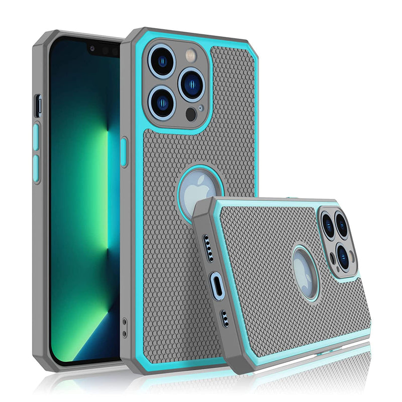 Ebizcity Compatible With Iphone 13 Pro Max Case Duty Shockproof Rugged Cover Hard Plastic Soft Silicone Dual Layer Protective Bumper Case Fit For Iphone 13 Pro Max Grey Turquoise