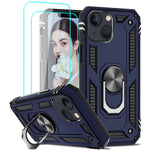 Leyi Compatible For Iphone 13 Case With 2 Pack Tempered Glass Screen Protector Military Grade Protective Phone Cover Case With Magnetic Ring Kickstand For Iphone 13 2021 6 1 Inch Blue