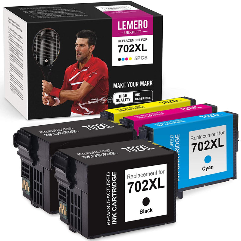 Ink Cartridges Replacement For Epson 702Xl 702 Xl T702Xl High Yield For Workforce Pro Wf 3733 Wf 3730 Wf 3720 Printer Black Cyan Magenta Yellow 5 Pack