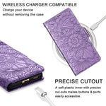 Petocase Compatible With Samsung Galaxy S21 5G Wallet Case Embossed Mandala Floral Leather Folio Flip Wristlet Shockproof Protective Id Credit Card Slots Holder Cover For Galaxy S21 5G 6 2 Purple