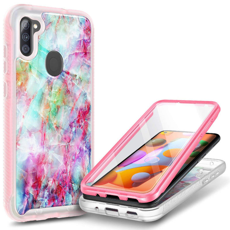 Case For Samsung Galaxy A11 With Built In Screen Protector Full Body Protective Rugged Bumper Cover Shockproof Impact Resist Durable Case Marble Design Fantasy