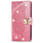 Isadenser Compatible With Samsung Galaxy S21 Fe 5G Case Handmade Diamonds Glitter Butterfly Design Flip Pu Leather Wallet Stand Card Slot Cover For Samsung Galaxy S21 Fe 5G Crystal Butterfly Pink Xd