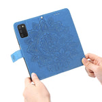 Ysnzaq 3D 7 Petal Mandala Flower Embossed Tpu Leather Flip Case With Card Holder Magnetic Slot Lanyard Wallet Phone Cover For Samsung Galaxy A03S Not A03 Qbh Blue