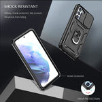 Dretal For Galaxy S21 Fe Case Samsung Galaxy S21 Fe Case Hd Tpu Screen Protector With Kickstand Slide Lens Protector Cover Shockproof Rugged Military Grade Protective Case Tc Black