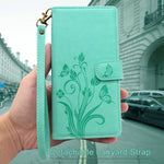 Lacass For Samsung Galaxy S21 Ultra Case 12 Card Slots Id Credit Cash Holder Holder Zipper Pocket Detachable Magnet Leather Wallet Cover Wrist Strap Lanyard Carrying Pouchbutterfly Mint Green