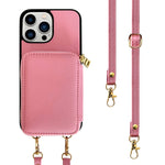Vaoxty Compatible With Iphone 13 Pro Max Card Holder Case Wallet Crossbody Lanyard Neck Strap For Women Girls With Card Slot Purse Pocket Handbag Cover Girly Fashion Pu Leather Phone Case Pink