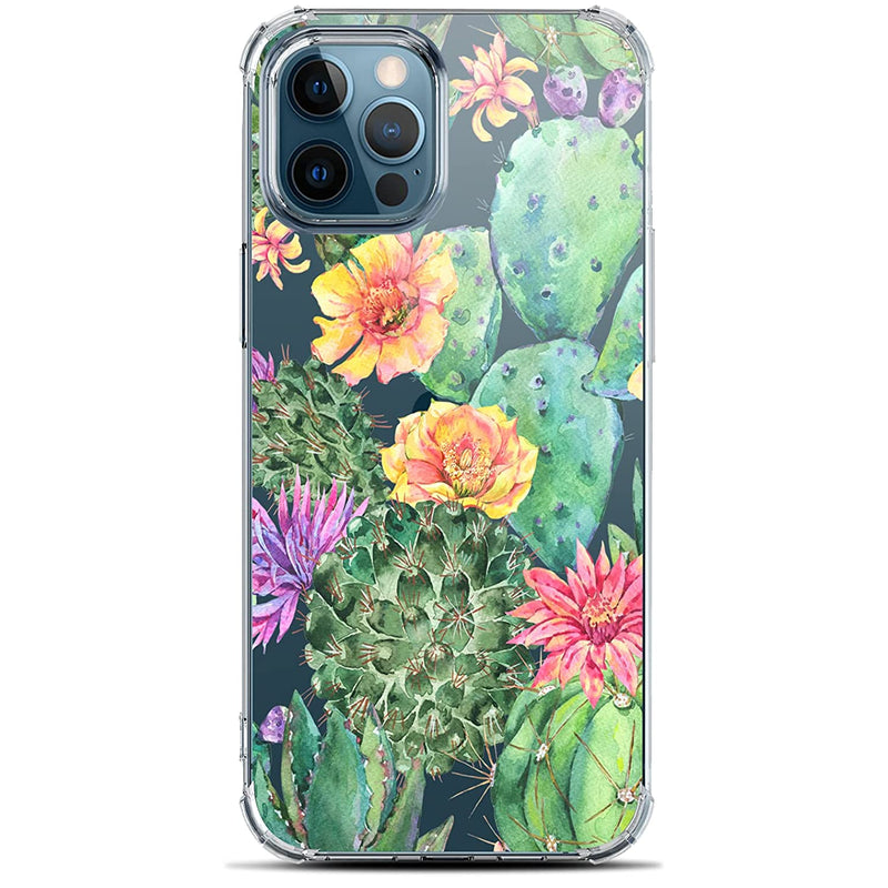 Lanyos Compatible With Iphone 13 Pro 6 1 Inch Case Ultra Thin Floral Clear Phone Case Flower Shockproof Protective Tpu Bumper Cover For Women And Girls Cactus Flower