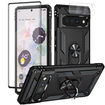 Mafecalum Case Comaptible For Google Pixel 6 Pro 5G With 3D Curved Edge Glass Screen Protector Camera Protector Military Grade Protective Shockproof Protective Cover With Ring Car Mount Kickstand Black