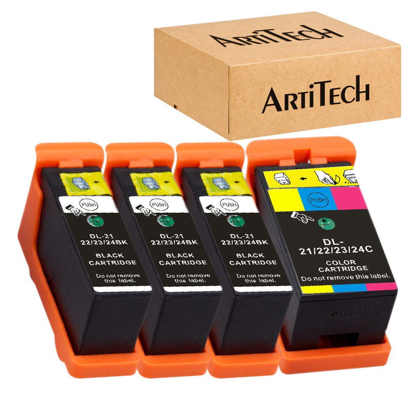 Replace For Dell Series 21 Ink Cartridges Compatible For Dell V515W V715W P513W P713W V313 V313W P713W All In One Printers 4 Pack 3 Black And 1 Color