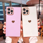 Robotsky Plating Love Heart Phone Case For Iphone 13 Pro Max 6 7 Inch Cute Slim Thin Square Edge Case For Women Girls Soft Tpu Silicone Camera Protection Shockproof Protective Shell Cover White