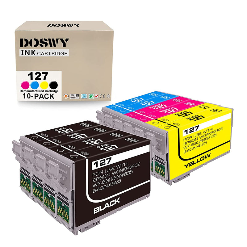 10 Packs T127 Remanufacture Ink Cartridge Replacement For Epson 127 T127 Use For Workforce 545 845 645 Wf 3540 Wf 3520 Wf 7010 Wf 7510 Wf 7520 Nx530 Nx625 4 Bl