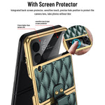Hjcmikee For Galaxy Z Flip 3 Ring Stand Case Zflip3 Luxurious Pu Leather Cover Case With Back Screen Protector For Samsung Galaxy Z Flip 3 5G 2021 Green
